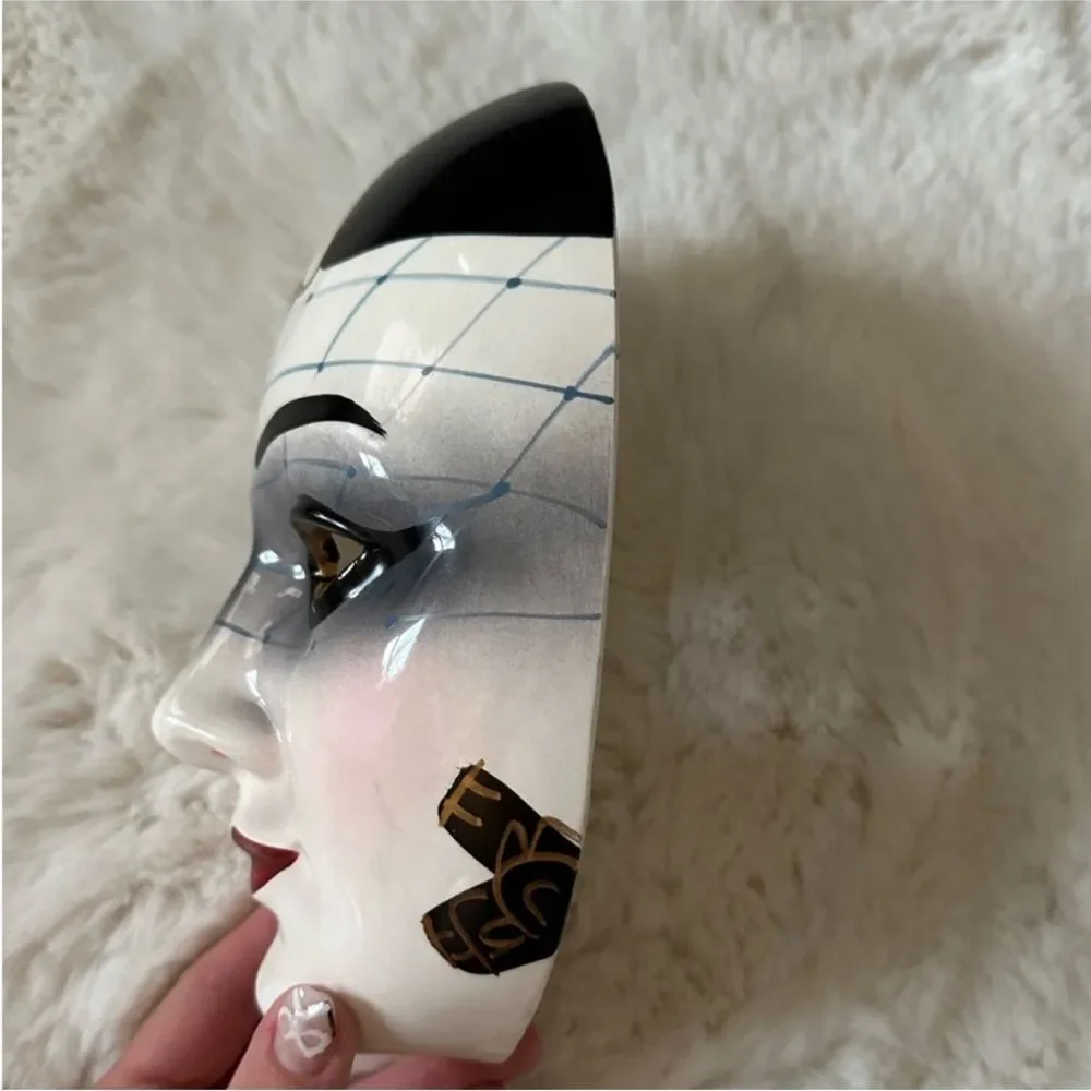 Vintage 1980s Flapper Girl Mask Decor/Japanese Kabuki theater mask BLACK ONLY